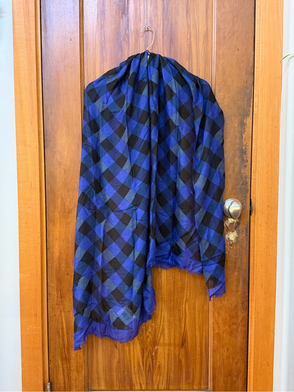 NWT Vera Bradley Blue Buffalo Checked Plaid Large Scarf 78” x 26”